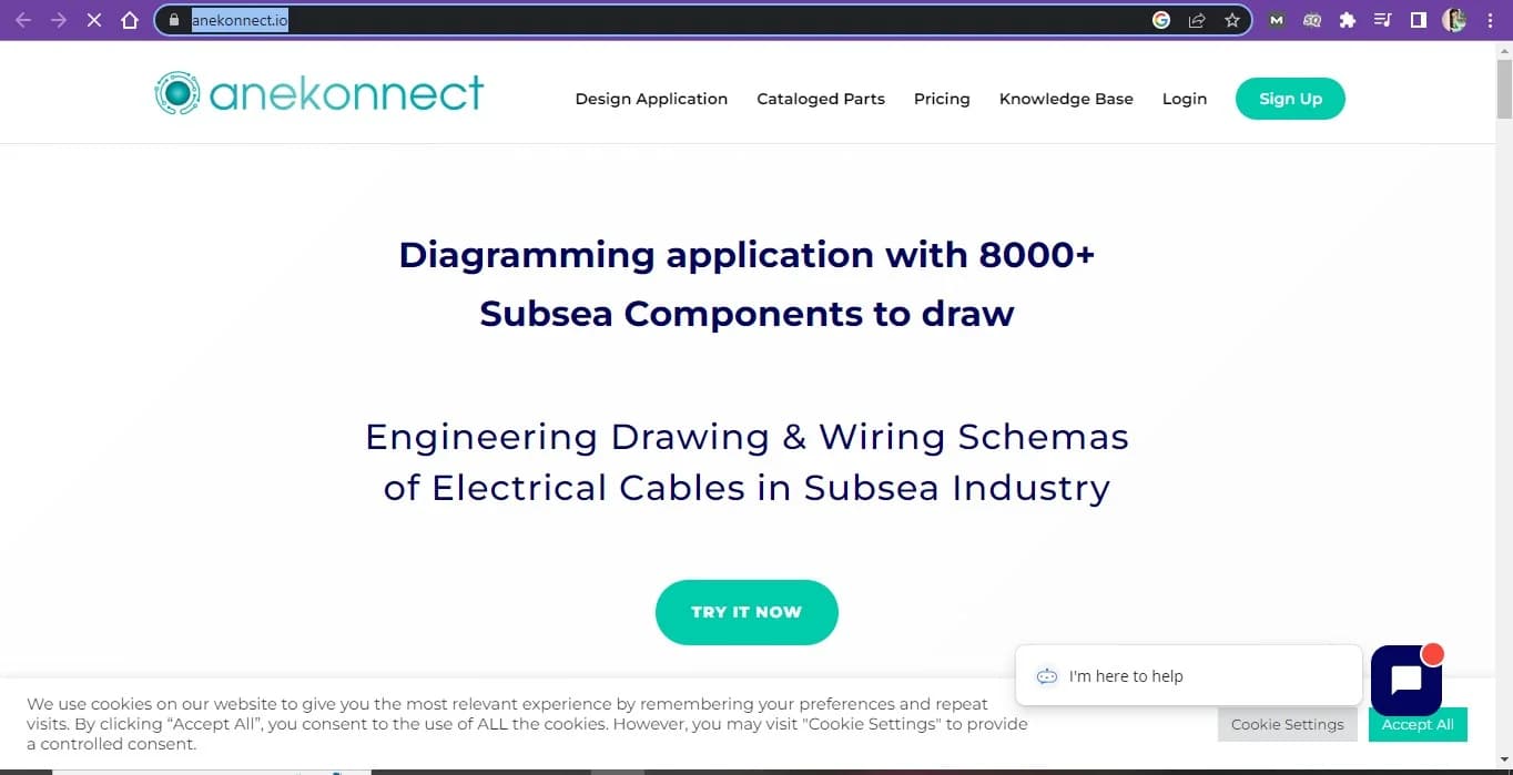 Archived Anekonnect website introducing its subsea component diagramming application.