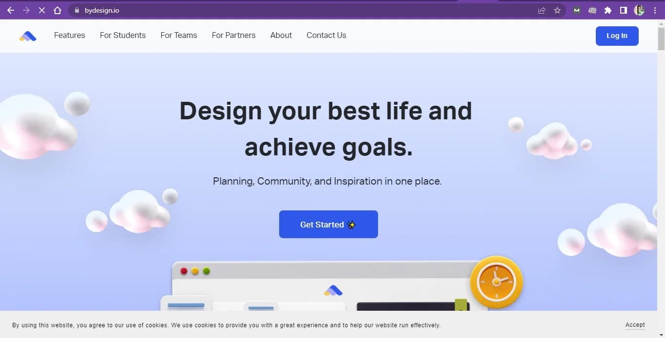 Archived ByDesign website introducing its planning, community and inspiration tools.