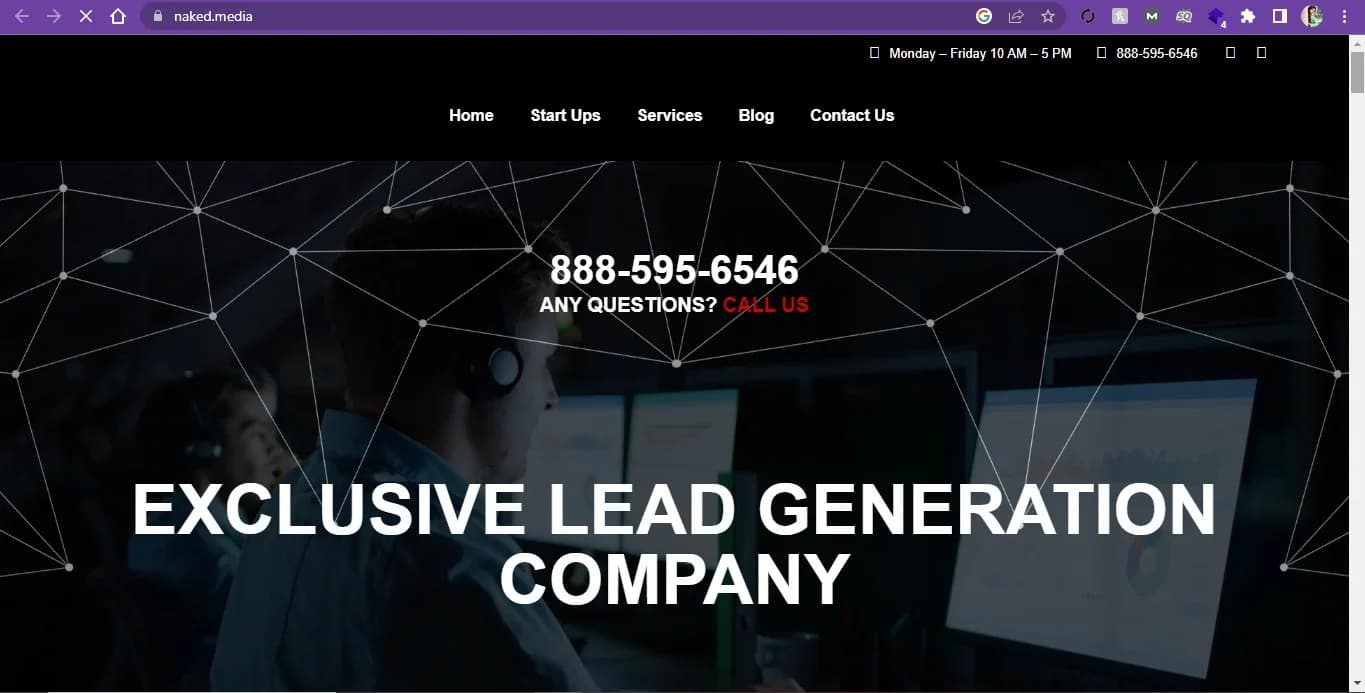 Archived Naked Media website showing its lead generation services.