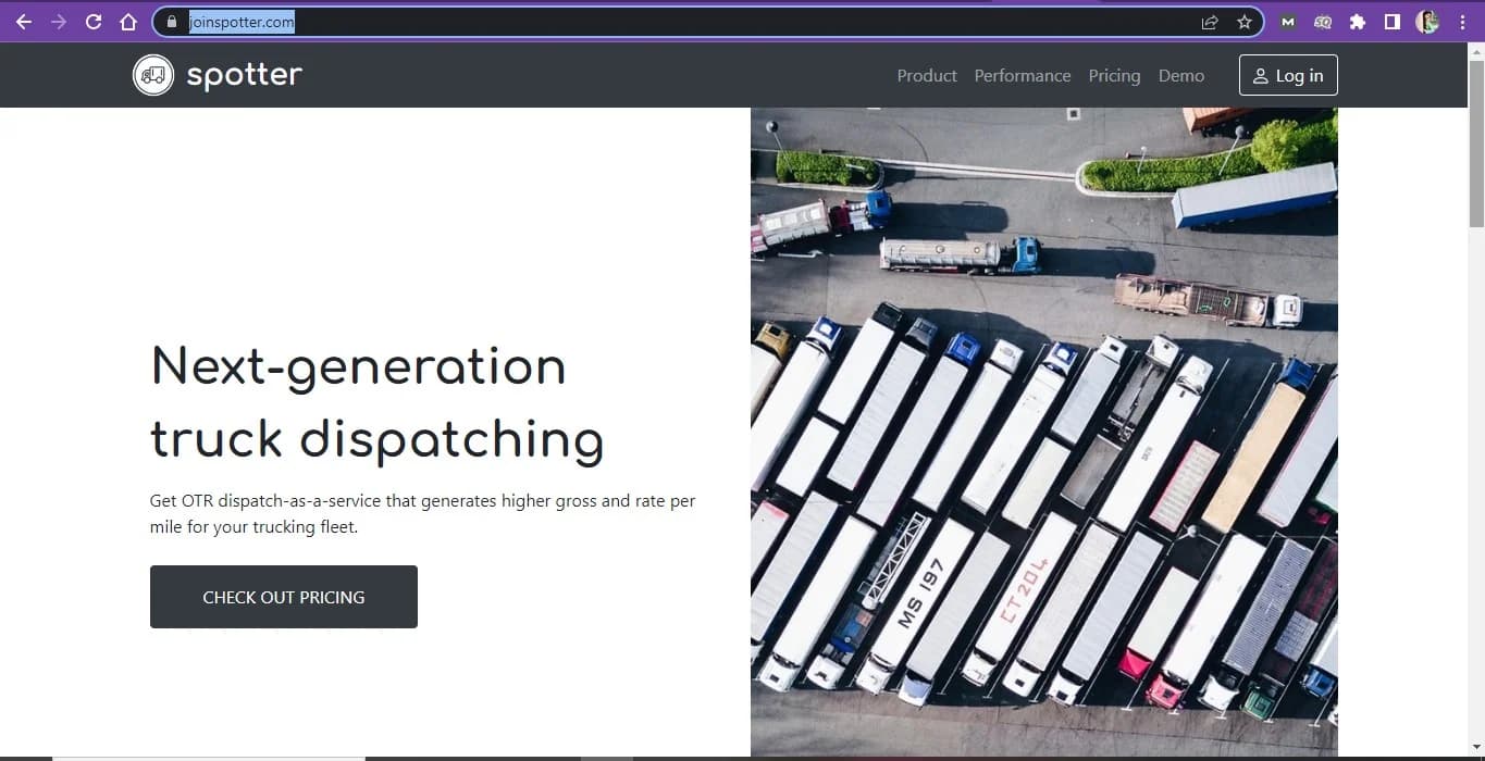 Archived Spotter Labs website introducing truck dispatching software.