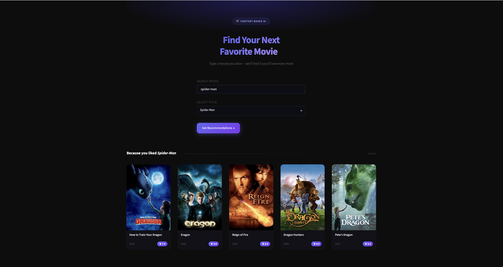 MovieMate Movie Recommender Demo